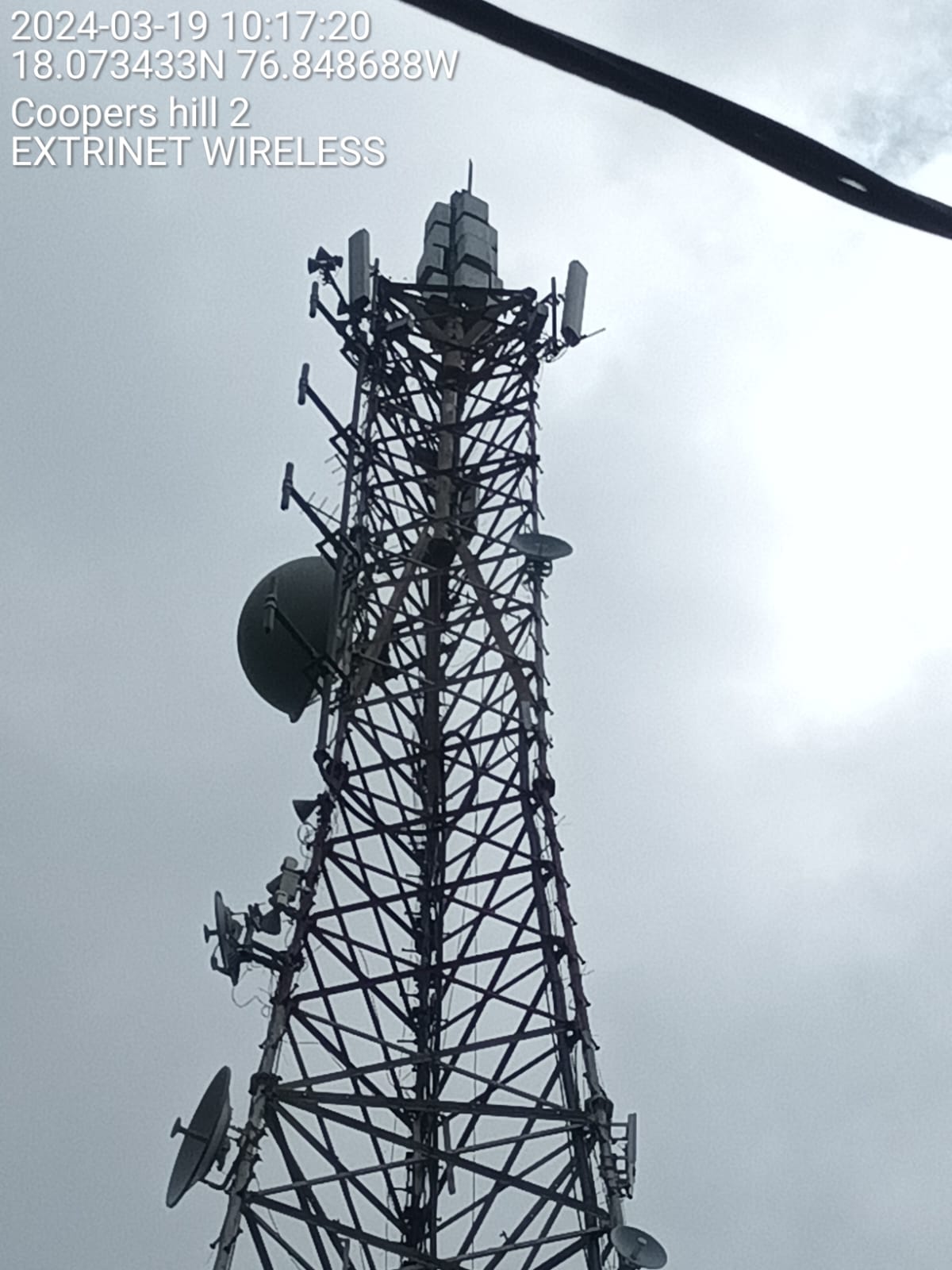 Xtrinet wireless equipment on telecommunications tower at Coopers Hill